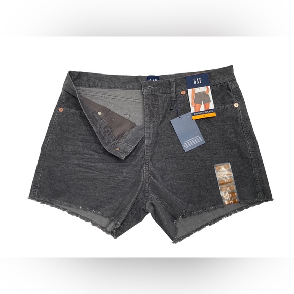 GAP “Silver Bells” Charcoal Gray Corduroy Mid Rise Frayed Raw Hem Retro Shorts - Picture 3 of 6